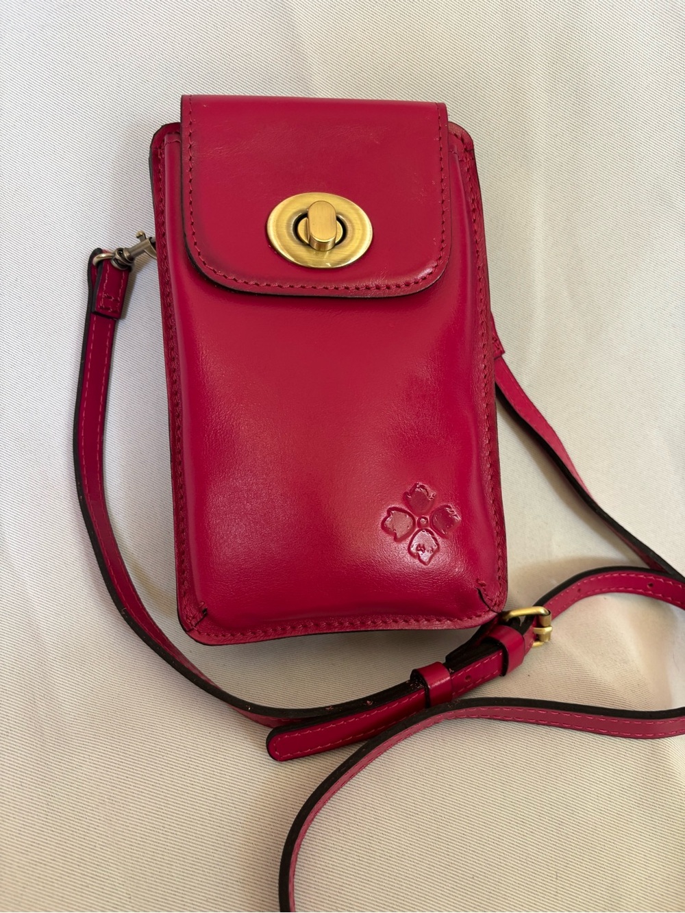 Coach Hot Pink Leather Crossbody Phone Pouch with Gold Turnlock